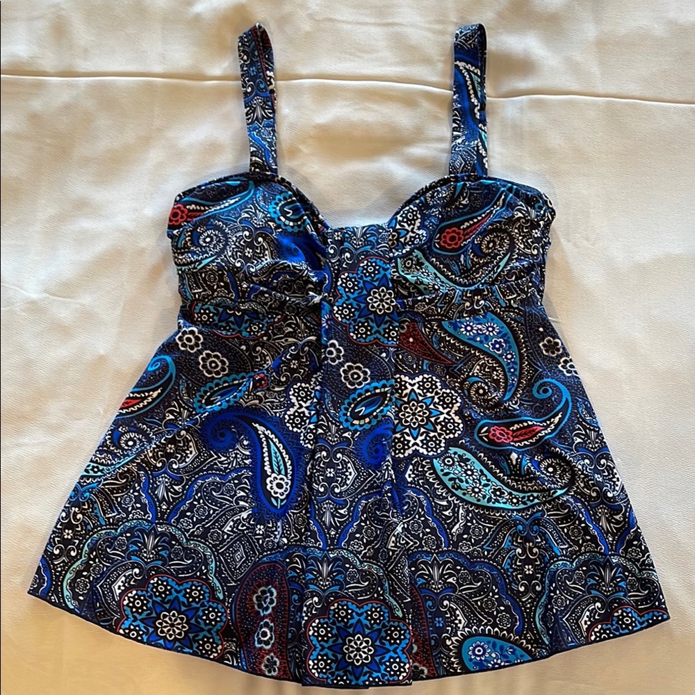 Mazu Blue Paisley Tankini Swim Top EUC Size 14